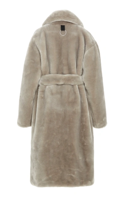 Shop Tibi Oversized Belted Faux Shearling Coat In Grey
