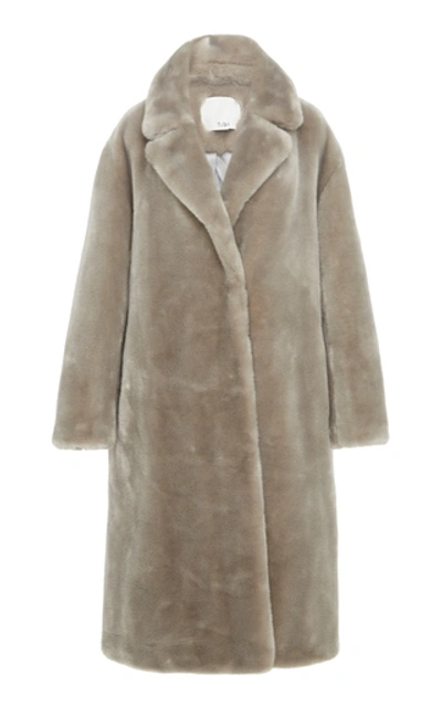 Shop Tibi Oversized Belted Faux Shearling Coat In Grey
