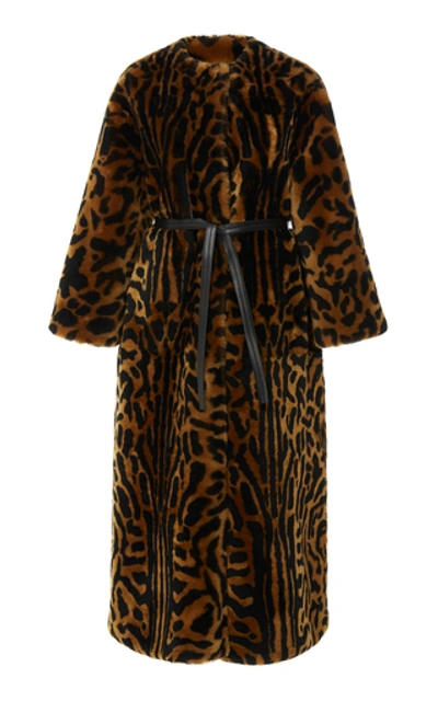 Shop Givenchy Belted Printed Shearling Coat In Animal