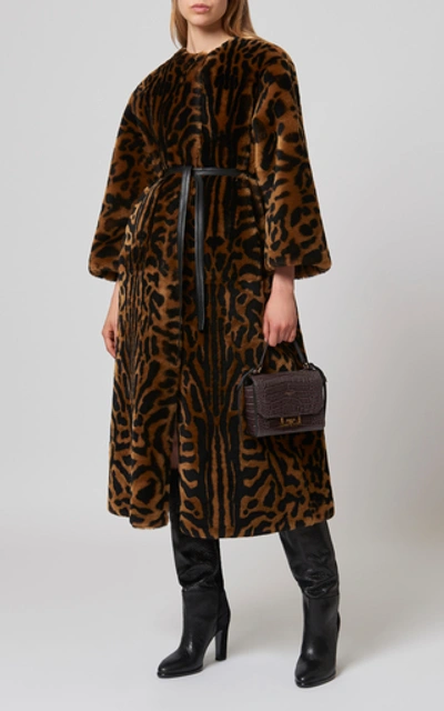 Shop Givenchy Belted Printed Shearling Coat In Animal