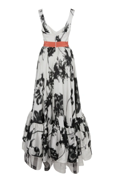 Shop Silvia Tcherassi Elvira Satin-trimmed Floral-print Silk-chiffon Midi D In White