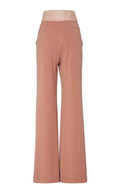 Shop Nanushka Cecilia Belted Satin-trimmed Crepe Wide-leg Pants In Pink