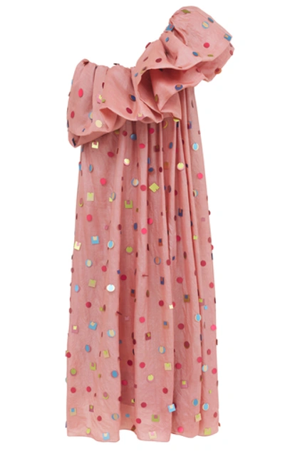 Shop Stine Goya Lila Ruffled One-shoulder Silk Dress In Pink
