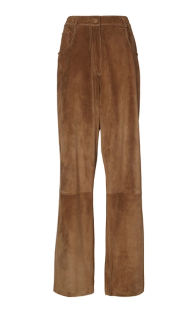 Shop Agnona Suede Wide-leg Pants In Brown