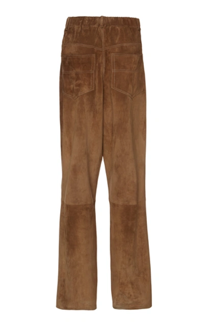Shop Agnona Suede Wide-leg Pants In Brown