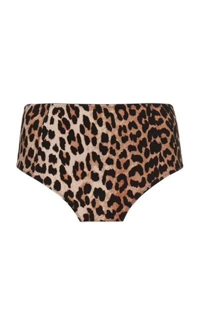 Shop Ganni Recycled Fabric Swimwear Bikini Bottom In Animal