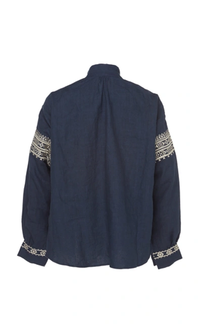 Shop Alix Of Bohemia One Of A Kind Kiki Ikat-embroidered Linen Tunic In Navy