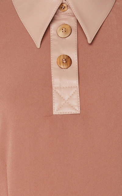 Shop Nanushka Agnes Vegan Leather-trimmed Crepe De Chine Top In Pink