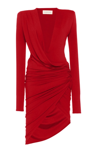 Shop Alexandre Vauthier Ruched Stretch-jersey Mini Dress In Burgundy