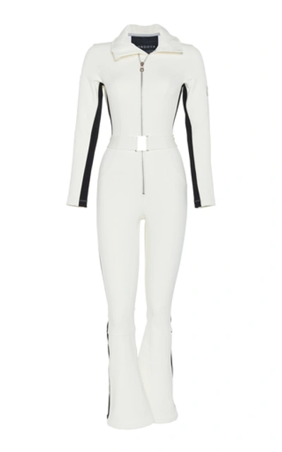 Shop Cordova Women's The  Belted Striped Stretch-shell Ski Suit In White