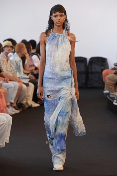 Shop Acne Studios Drusilla Li Painted Linen Dress In Blue