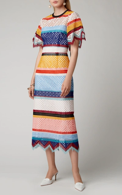 Shop Carolina Herrera Color-blocked Guipure Lace Dress In Multi