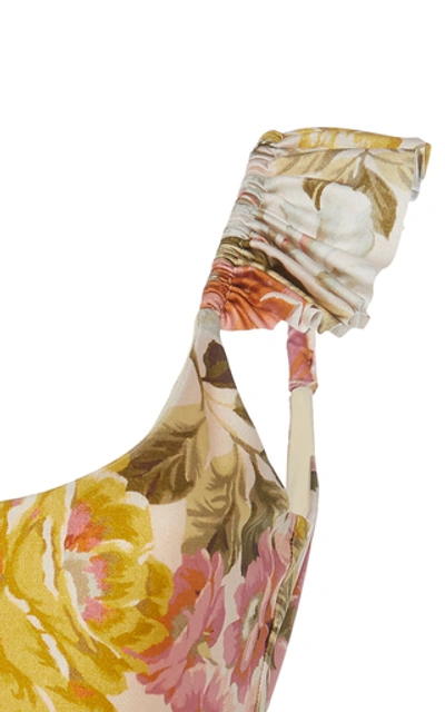 Shop Zimmermann Bonita Ruffled Floral-print Swimsuit In Neutral