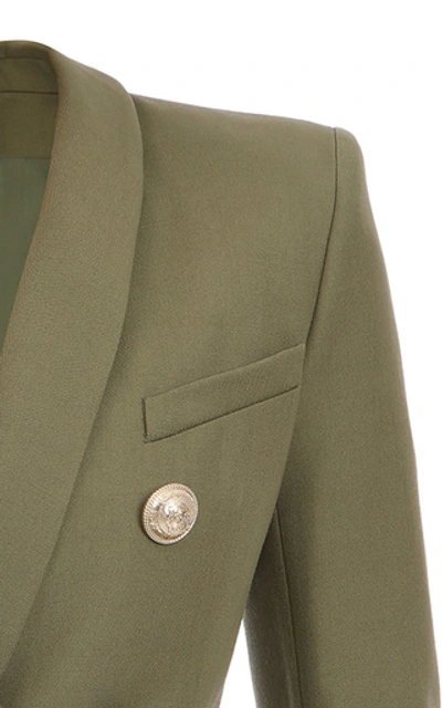 Shop Balmain Double-breasted Wool Blazer In Green