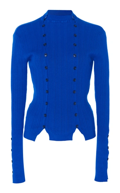 Shop Jacquemus Azur Button-accented Knit Top In Blue