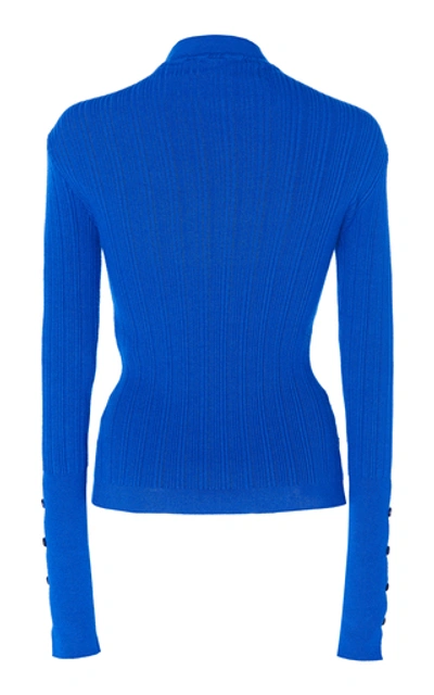 Shop Jacquemus Azur Button-accented Knit Top In Blue