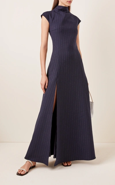 Shop Anna Quan Rhoda Pinstriped Crepe Maxi Dress In Stripe