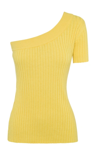 Shop Anna Quan Kiki One-shoulder Ribbed Cotton Topv In Yellow