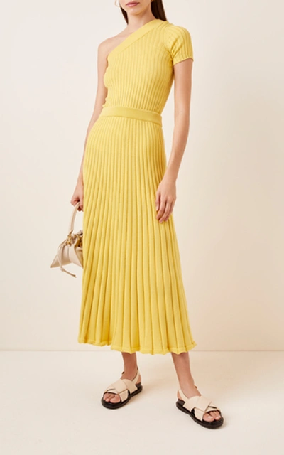 Shop Anna Quan Kiki One-shoulder Ribbed Cotton Topv In Yellow