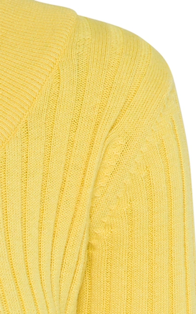 Shop Anna Quan Kiki One-shoulder Ribbed Cotton Topv In Yellow
