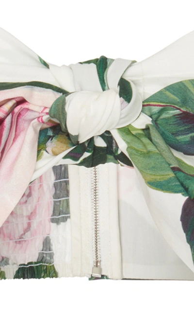 Shop Dolce & Gabbana Tie-front Floral-print Cotton-poplin Bandeau Top In White