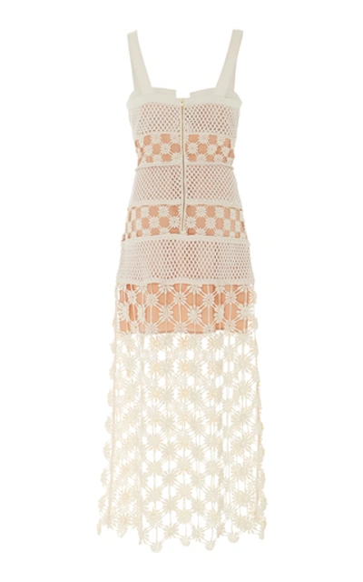 Shop Self-portrait Floral Crochet Lace Midi Dress In White