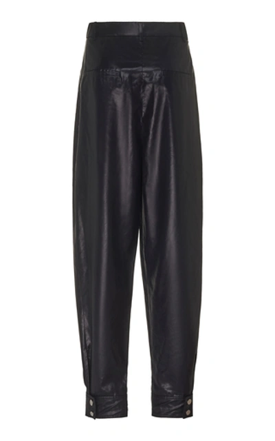 Shop Tibi Pleated Shell Tapered Pants In Navy