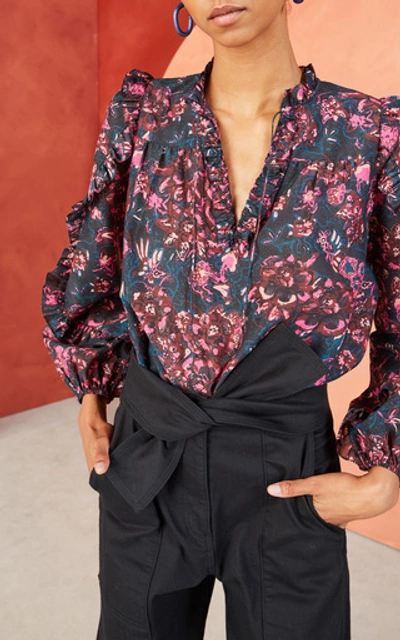 Shop Ulla Johnson Rana Tie-neck Floral-print Cotton-blend Blouse