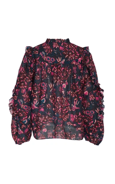 Shop Ulla Johnson Rana Tie-neck Floral-print Cotton-blend Blouse