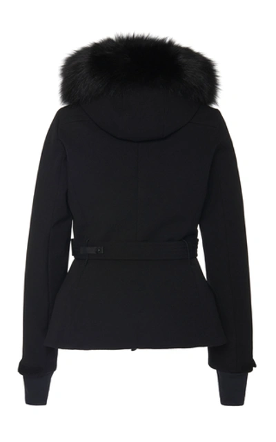 Shop Moncler Bauges Belted Fur Hooded Coat In Black