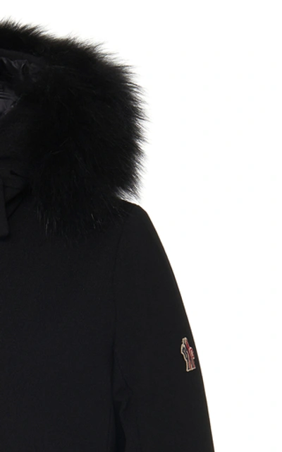 Shop Moncler Bauges Belted Fur Hooded Coat In Black