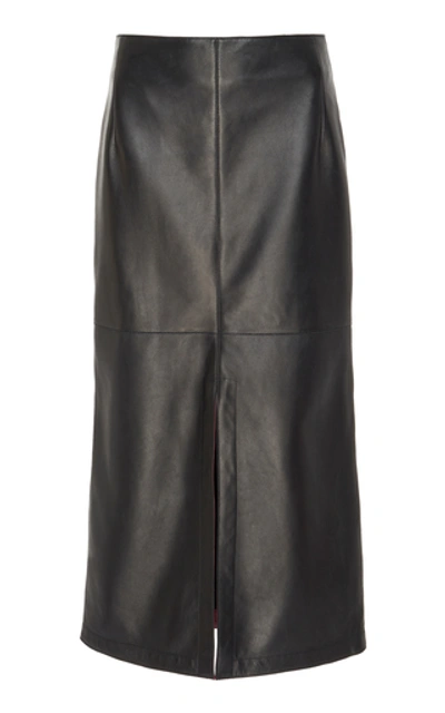 Shop Victoria Beckham Box-pleated Nappa Leather Midi Skirt In Black