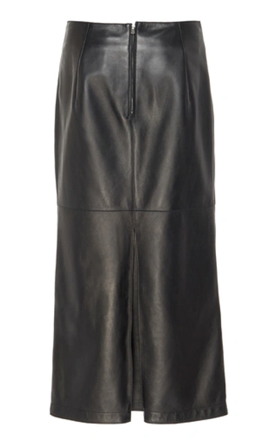 Shop Victoria Beckham Box-pleated Nappa Leather Midi Skirt In Black