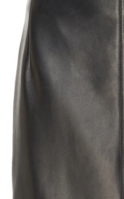 Shop Victoria Beckham Box-pleated Nappa Leather Midi Skirt In Black