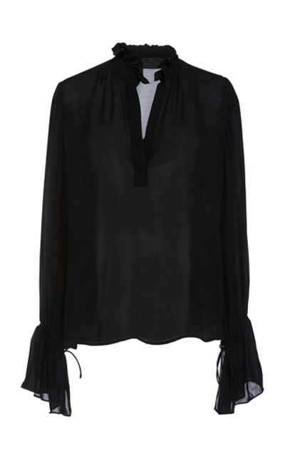 Shop Nili Lotan Demi Ruffled Silk-chiffon Top In Black