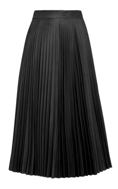 Shop Red Valentino Pleated Leather Midi Skirt In Black