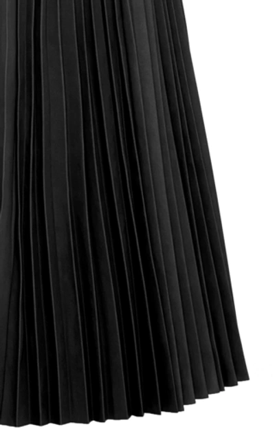 Shop Red Valentino Pleated Leather Midi Skirt In Black