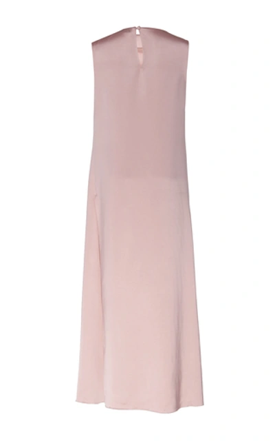 Shop Marina Moscone Draped Satin Midi Dress In Pink