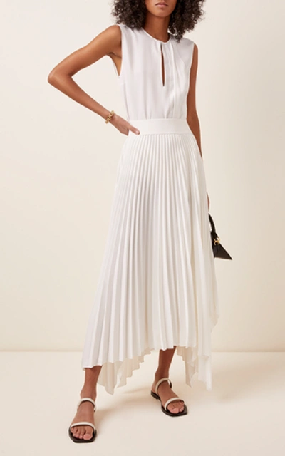 Shop Joseph Ade Ribbed Plissé-twill Midi Skirt In White