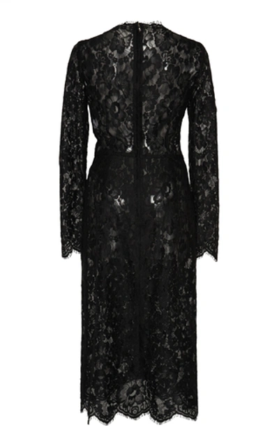 Shop Dolce & Gabbana Gathered Guipure Lace Midi Dress In Black