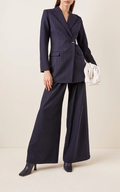 Shop Anna Quan Sienna Pinstriped Crepe Blazer In Stripe