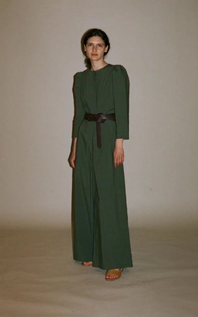 Shop Sea Belted Cotton-twill Wide-leg Jumpsuit In Green