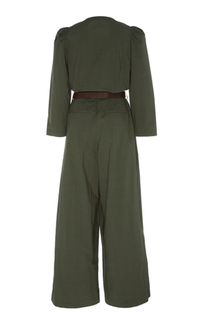 Shop Sea Belted Cotton-twill Wide-leg Jumpsuit In Green
