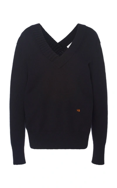 Shop Victoria Beckham Cashmere-blend V-neck Sweater In Navy