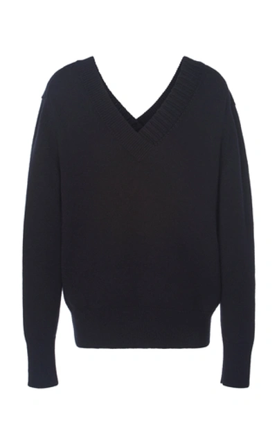 Shop Victoria Beckham Cashmere-blend V-neck Sweater In Navy