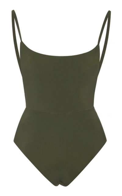 Shop Anemone Floral-embroidered Open Back Swimsuit In Green