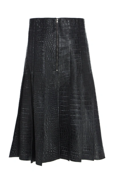 Shop Marni Pleated Embossed Leather Skirt In Black