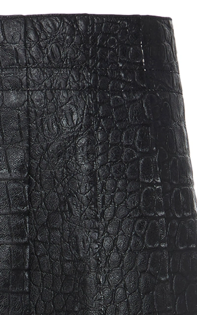 Shop Marni Pleated Embossed Leather Skirt In Black