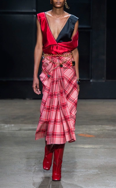 Shop Marni Pleated Plaid Wool Midi Skirt