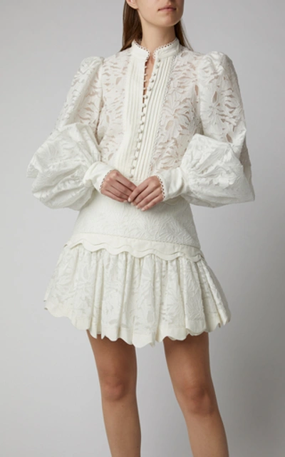 Shop Acler Montana Scalloped Lace Mini Skirt In Ivory